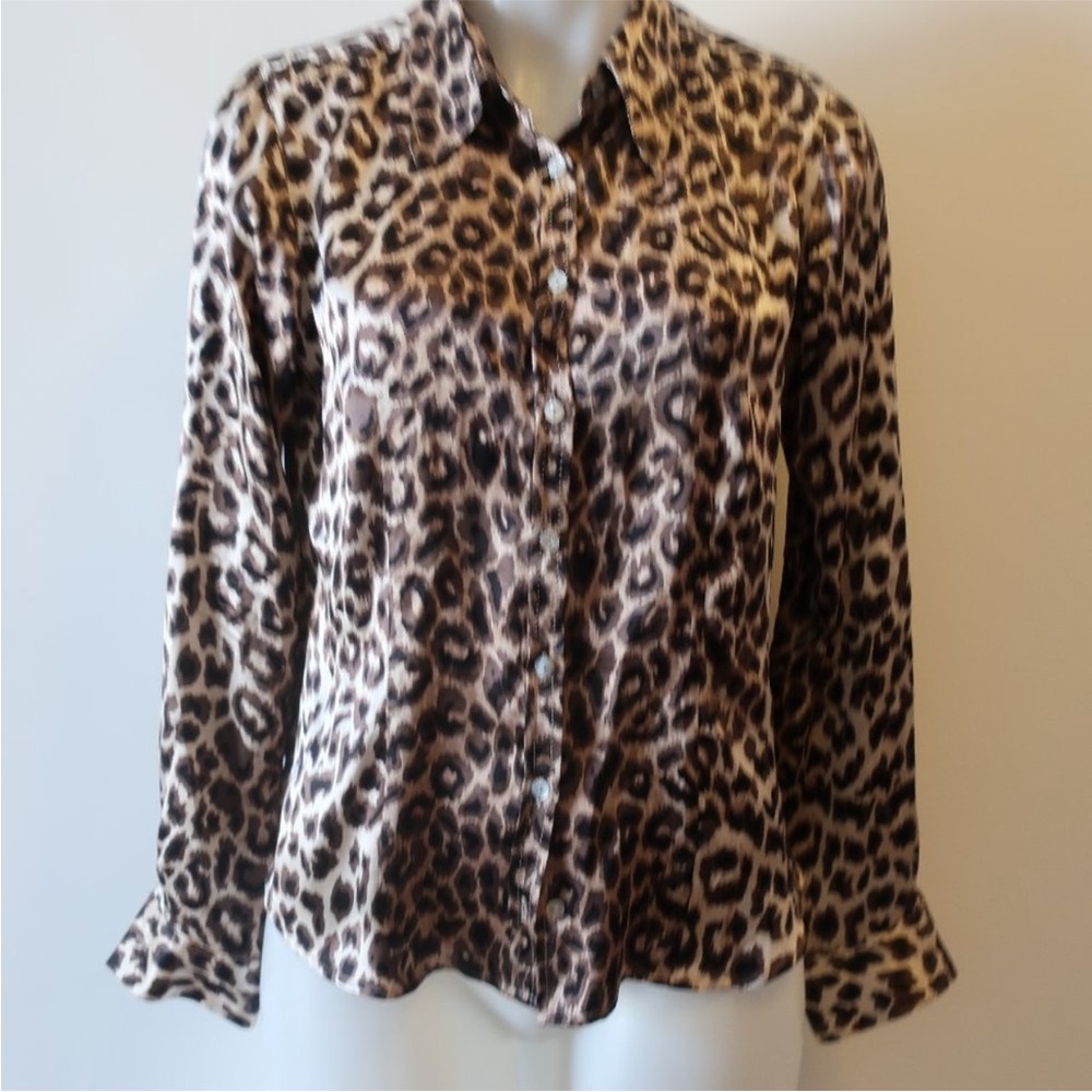 GERARD DAREL 100% SILK BROWN/TAN/BLACK LEOPARD BLOUSE Animal Print SZ 4